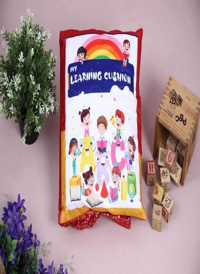 Keshav Creation Learning Cushion Pillow Book Kids with English | Alphabet, Numbers, Animal Names | Kids Learning Toys (Red) - Image 1